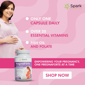 Spark Nutrition Vitamines Prénatales à côté d'un verre d'eau