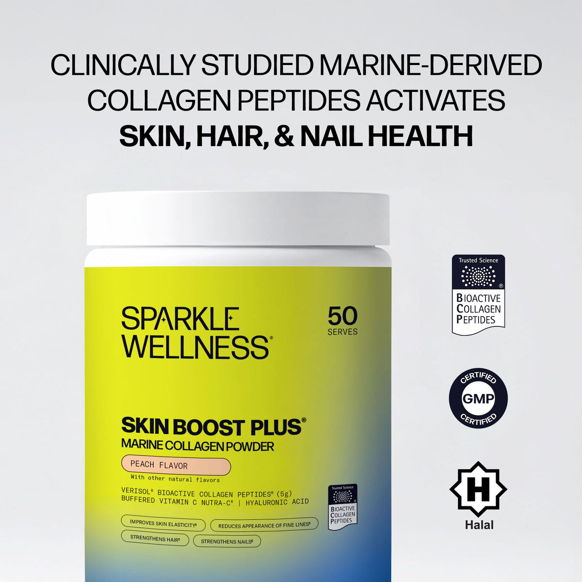 Sparkle Wellness Collagène Marin VERISOL Peche - emballage et informations nutritionnelles