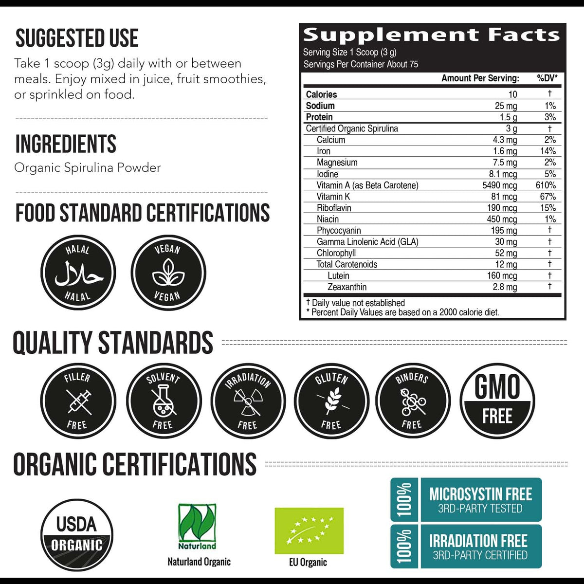 Spiruline bio Parry 272g sur un plan de travail