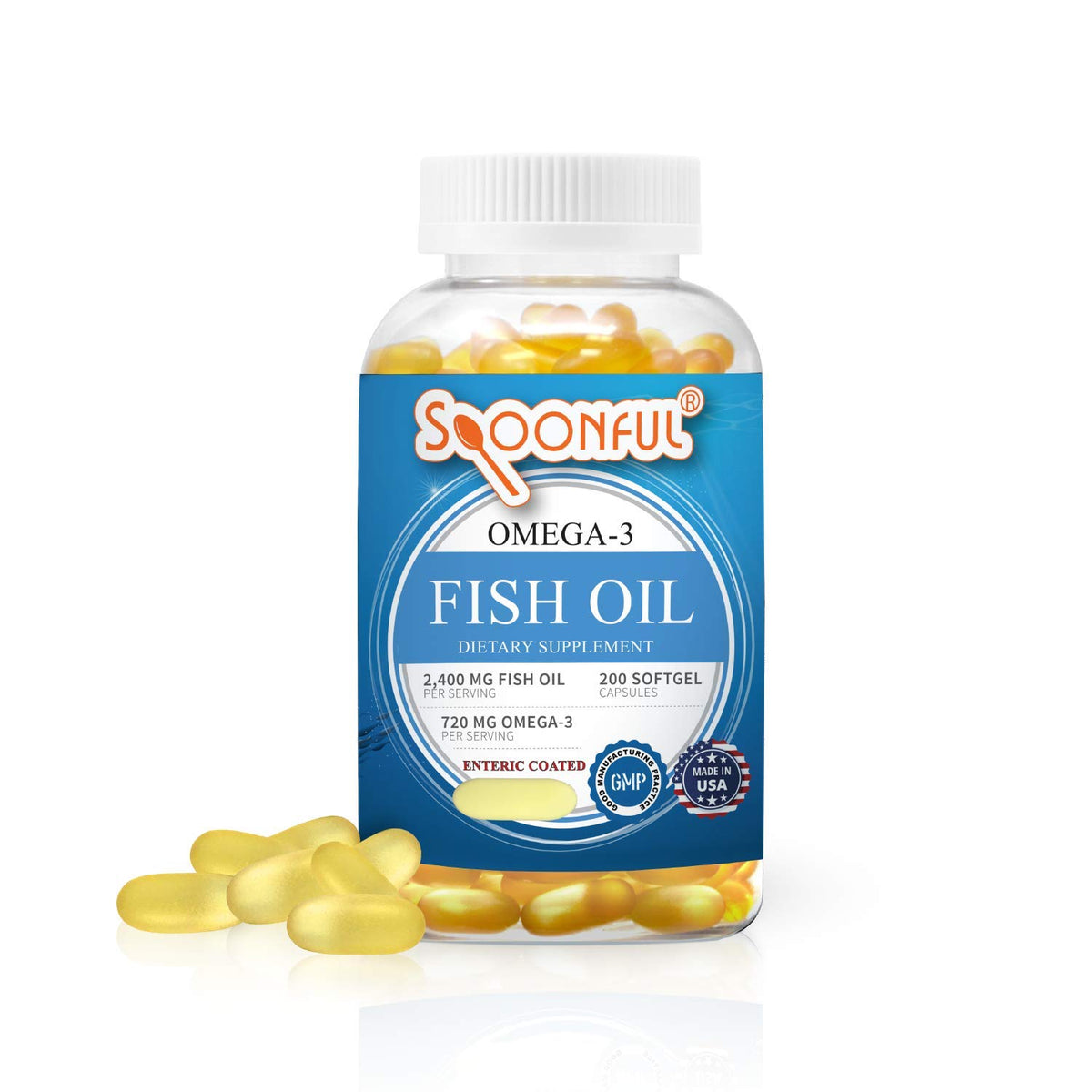 Spoonful Huile de Poisson Omega 3 2400mg 200 Capsules - vue de face
