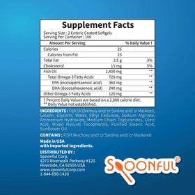 Spoonful Huile de Poisson Omega 3 2400mg étiquette détaillée