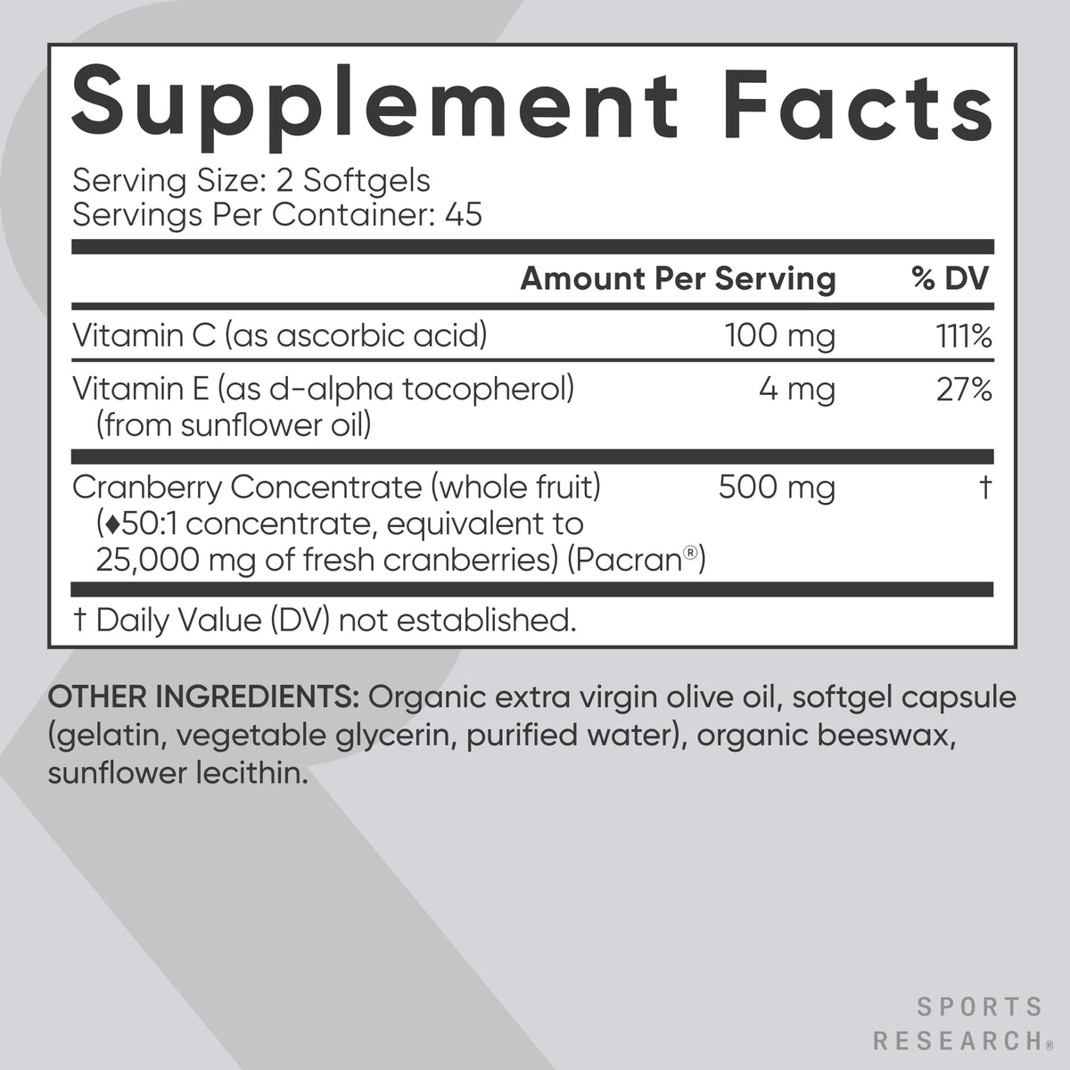 Sports Research Cranberry Complex avec fruits de canneberge