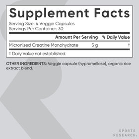 Sports Research Créatine Monohydrate Capsules avec étiquette claire