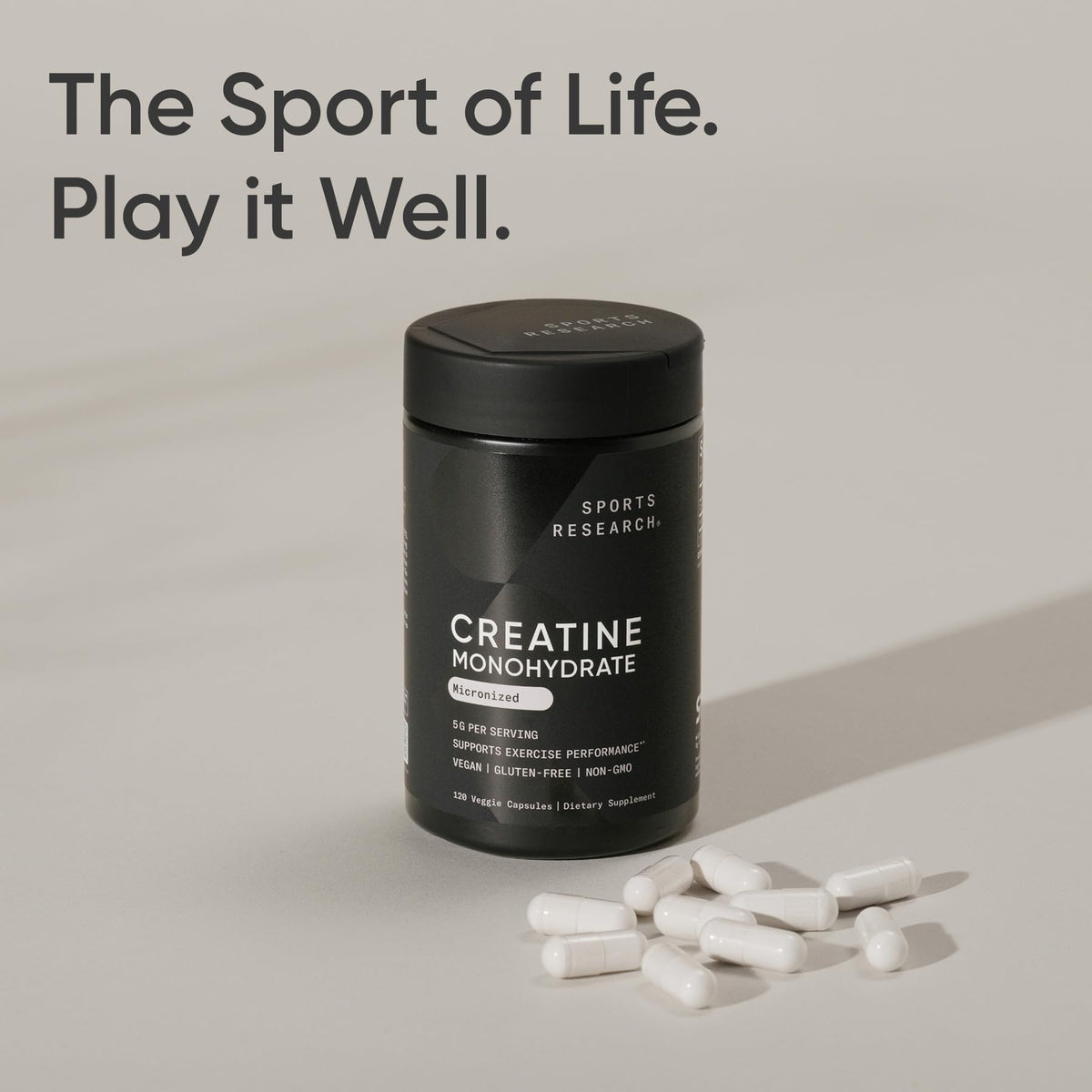 Sports Research Créatine Monohydrate Capsules sur une table