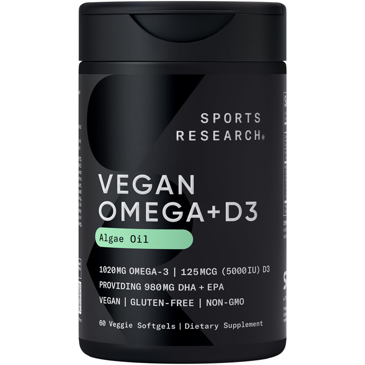Sports Research Huile d'Algue Végétale Omega-3 1400mg avant avec étiquette