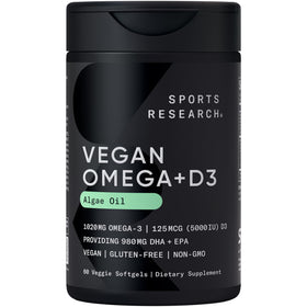 Sports Research Huile d'Algue Végétale Omega-3 1400mg avant avec étiquette