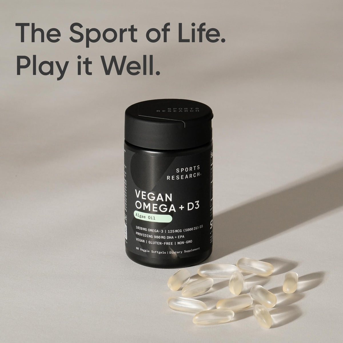 Sports Research Huile d'Algue Végétale Omega-3 1400mg gélules avec ingrédients
