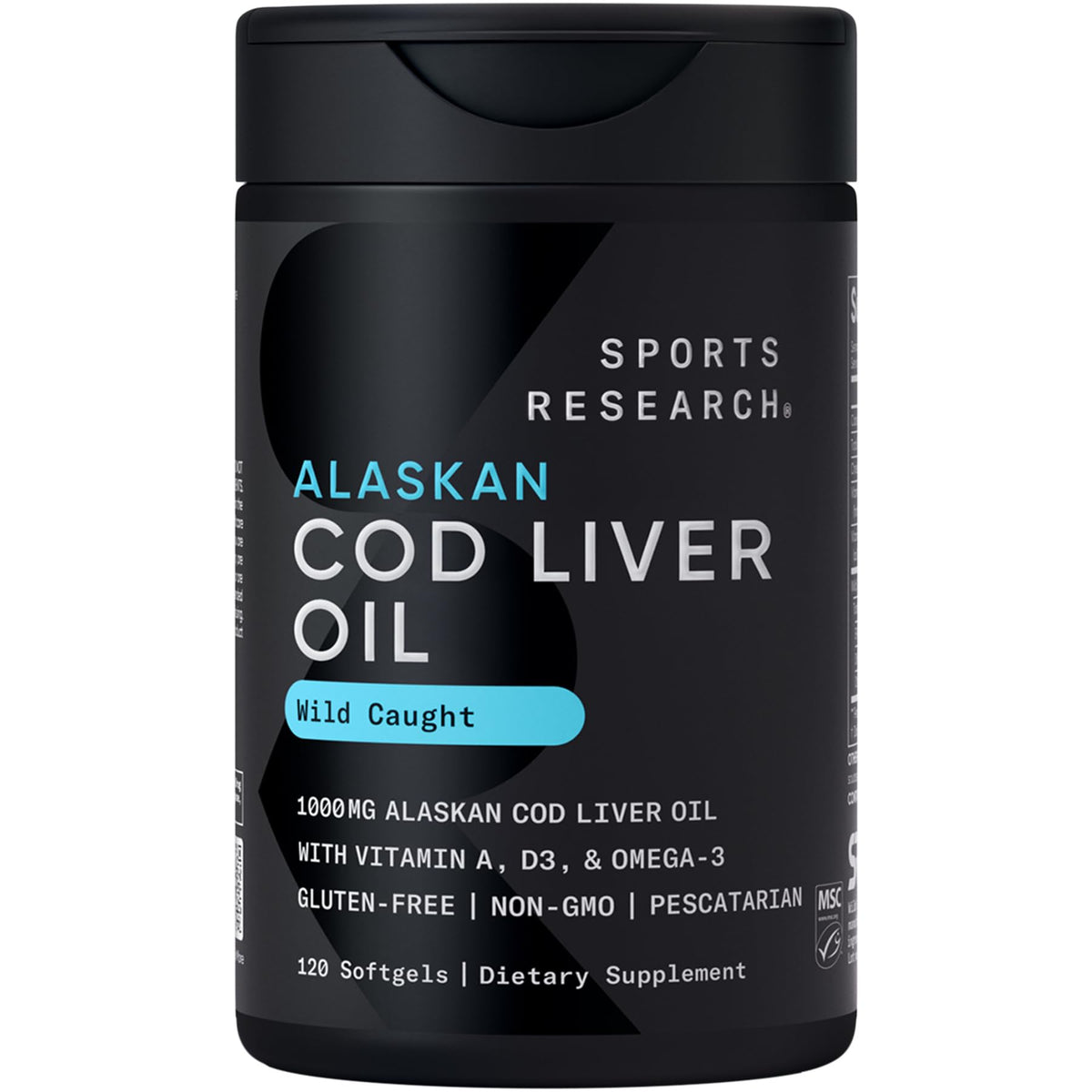Sports Research Huile de Foie de Morue Alaskienne 1000mg gélules avant