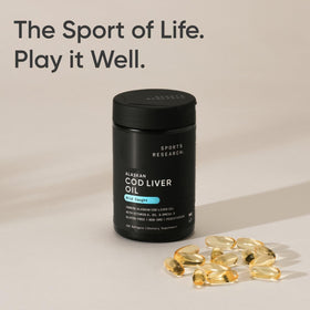 Sports Research Huile de Foie de Morue Alaskienne 1000mg gélules sur un fond blanc
