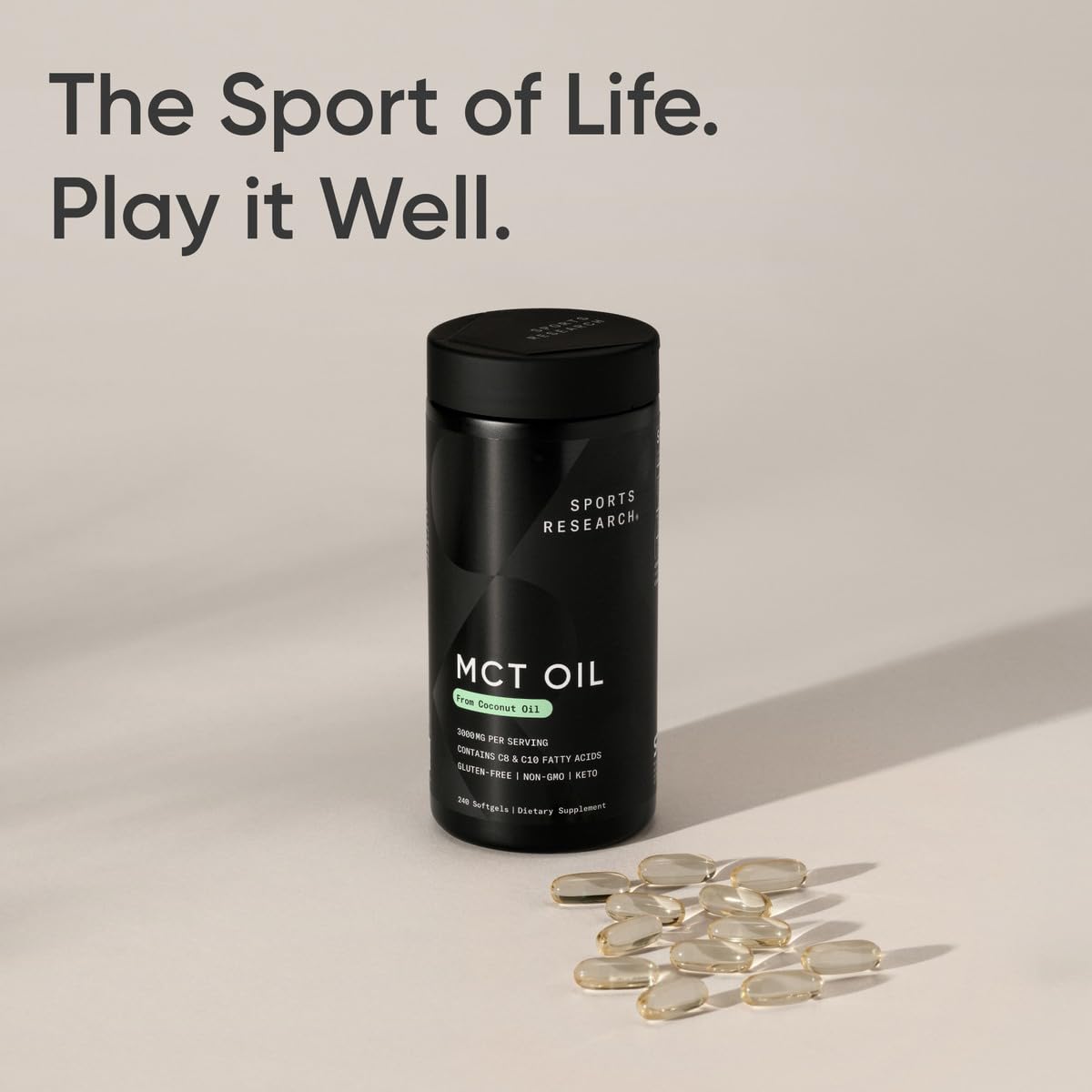 Sports Research Huile MCT 3000mg avec huile de coco en arrière-plan