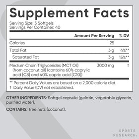 Sports Research Huile MCT 3000mg avec une main pour échelle