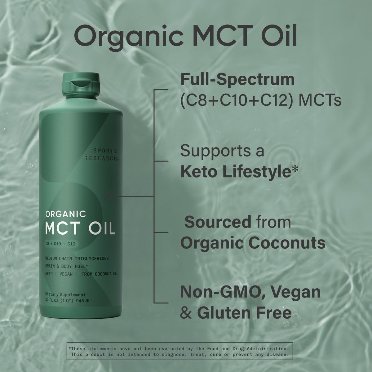 Sports Research Huile MCT Bio 128oz bouteille à côté d'un café