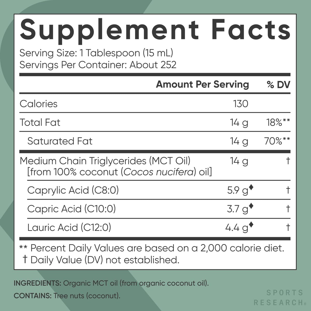 Sports Research Huile MCT Bio 128oz vue arrière