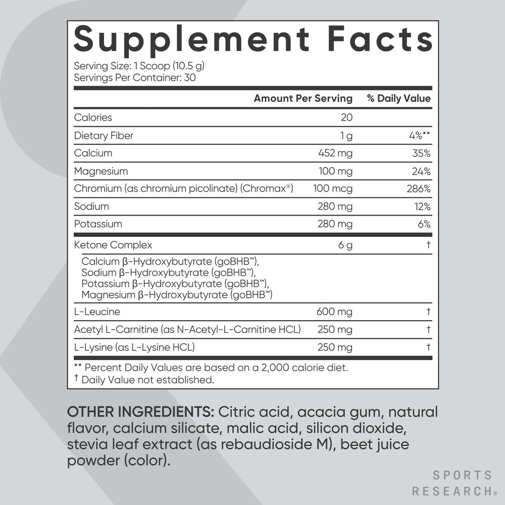 Sports Research Keto + Exogenous Ketones 422g Framboise Citron sur une table
