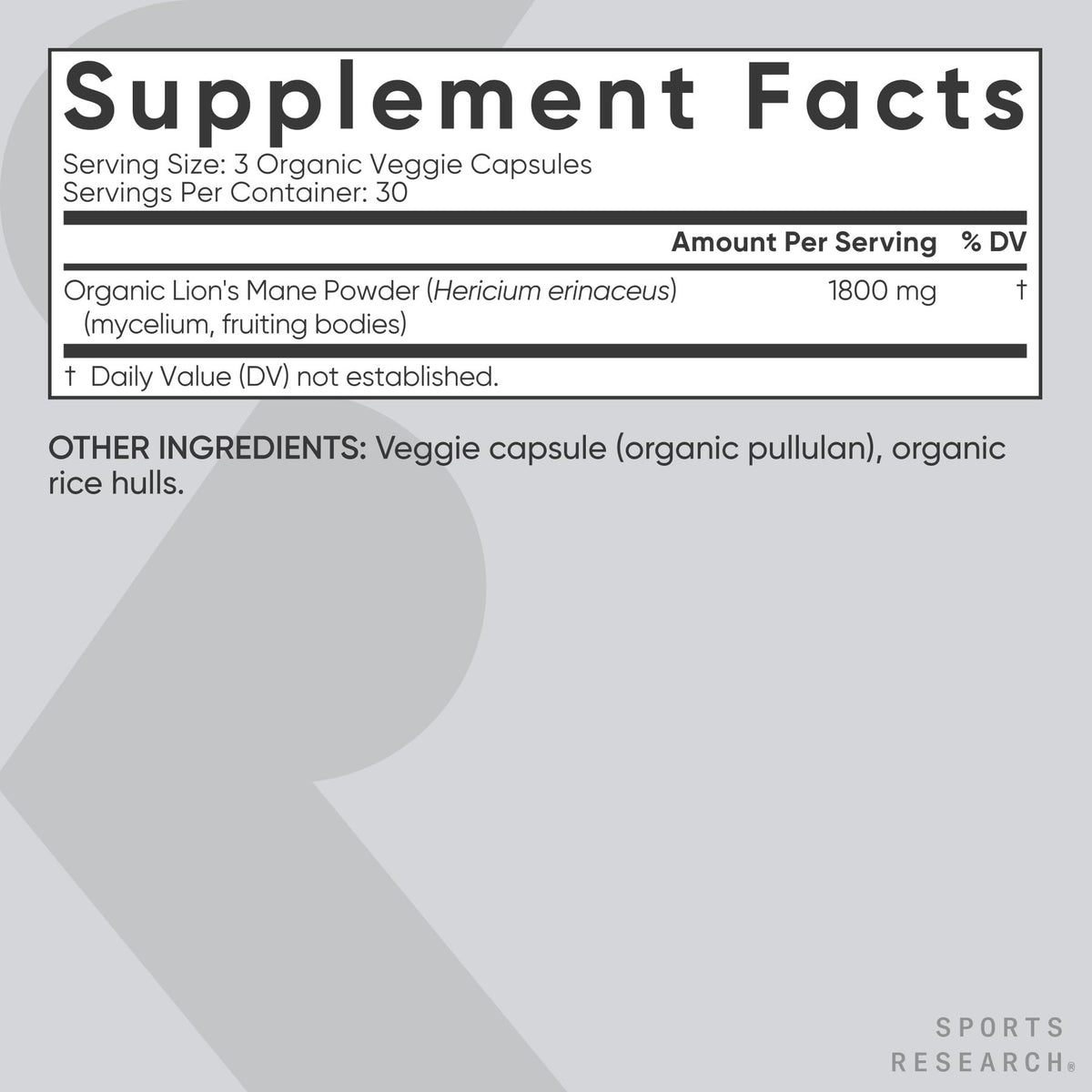 Sports Research Lion's Mane gélules végétales sur fond neutre