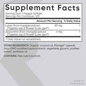 Sports Research Lutein + Zeaxanthin 120 Plantgels affichant la taille des capsules