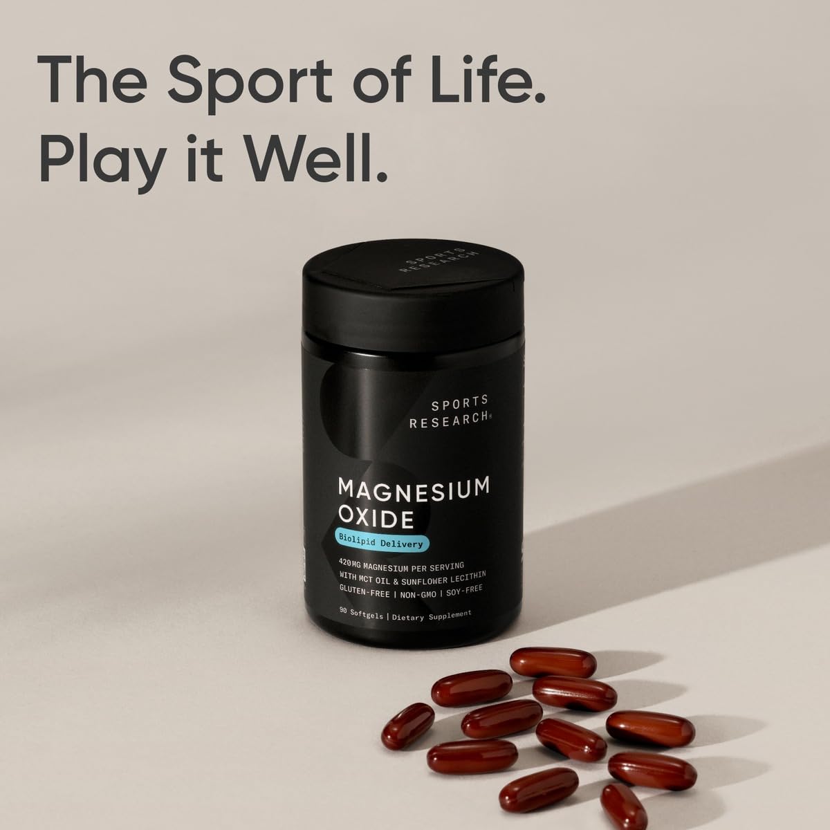 Sports Research Magnésium 420mg avec huile de coco MCT ouverte montrant les gélules