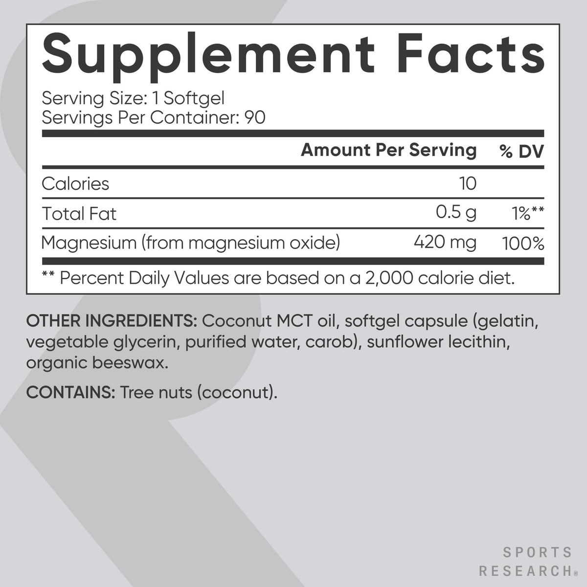 Sports Research Magnésium 420mg gélules avec huile de coco MCT en vue de dos