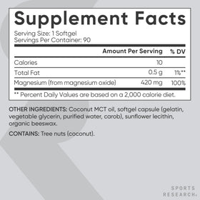 Sports Research Magnésium 420mg gélules avec huile de coco MCT en vue de dos