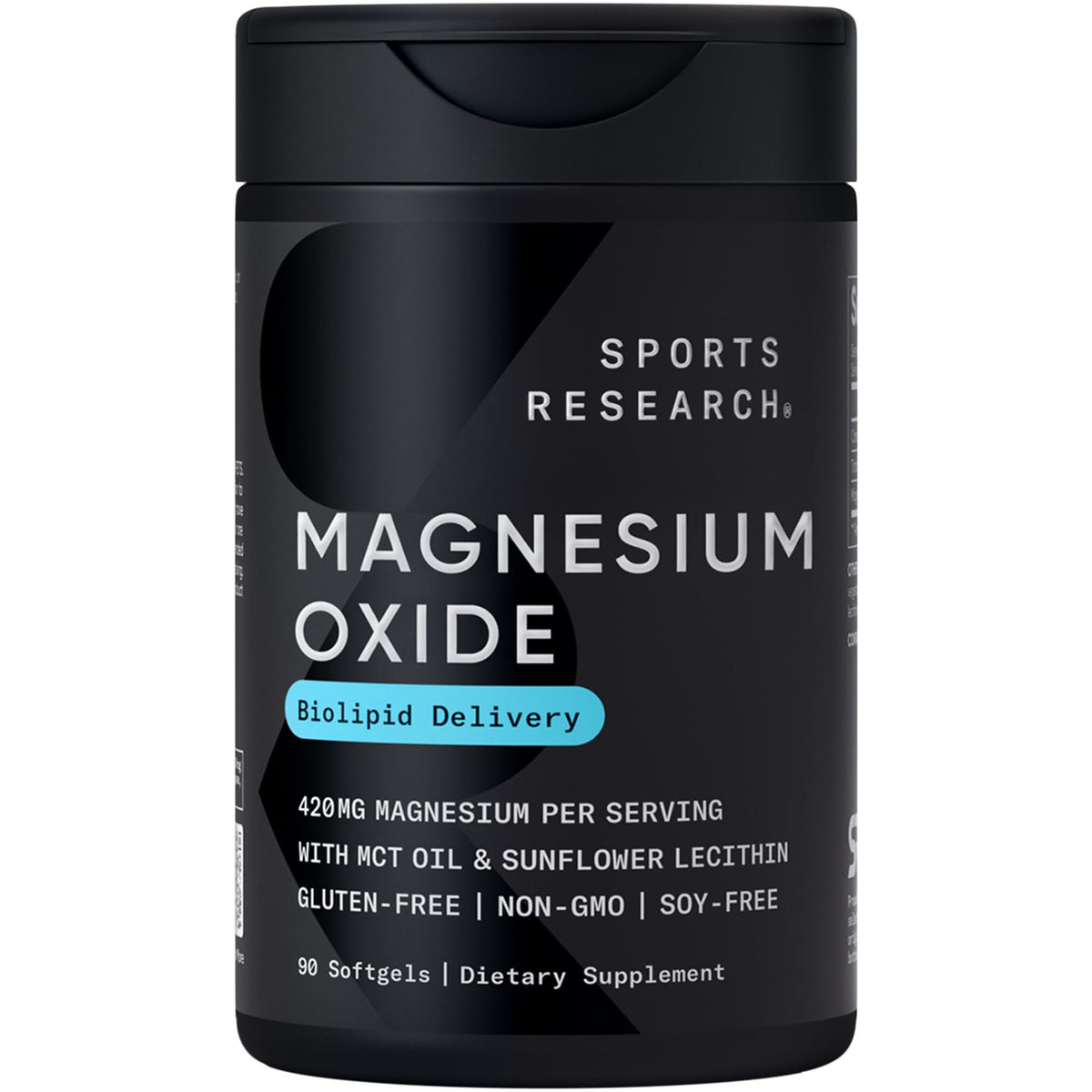 Sports Research Magnésium 420mg gélules avec huile de coco MCT vue de face