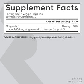 Sports Research Magnésium L-Thréonate 2000mg sur un fond neutre