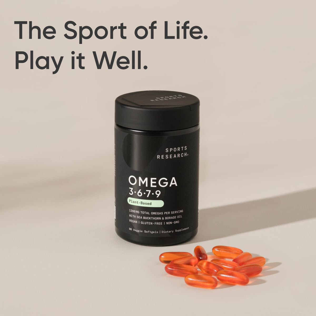 Sports Research Omega 3-6-7-9 Végétal 1635mg gélules et boîte de stockage