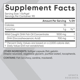 Sports Research Omega-3 DHA 700mg gélules molles avec un verre d'eau