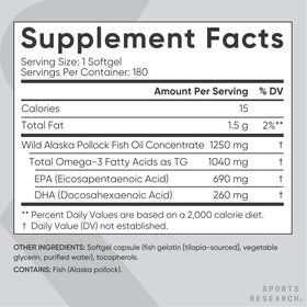 Sports Research Omega-3 Huile de Poisson avec un verre d'eau