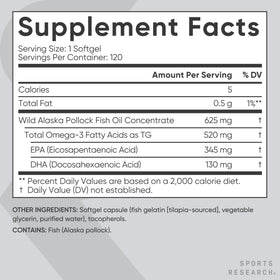 Sports Research Omega-3 Huile de Poisson Mini Gels en main