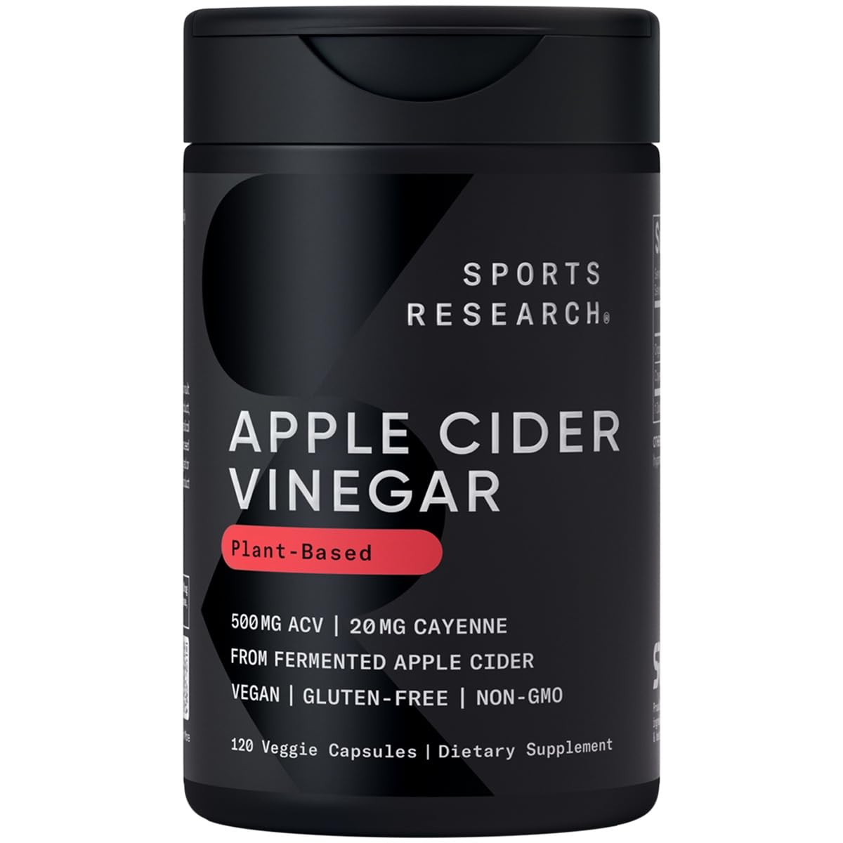 Sports Research Vinaigre de Pomme 500mg + Piment de Cayenne 120 capsules vue de face