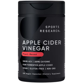 Sports Research Vinaigre de Pomme 500mg + Piment de Cayenne 120 capsules vue de face