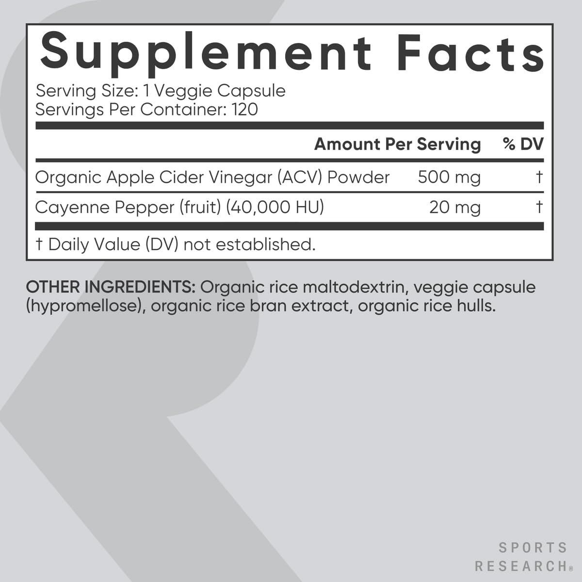 Sports Research Vinaigre de Pomme 500mg + Piment de Cayenne capsules ouvertes