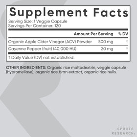Sports Research Vinaigre de Pomme 500mg + Piment de Cayenne capsules ouvertes