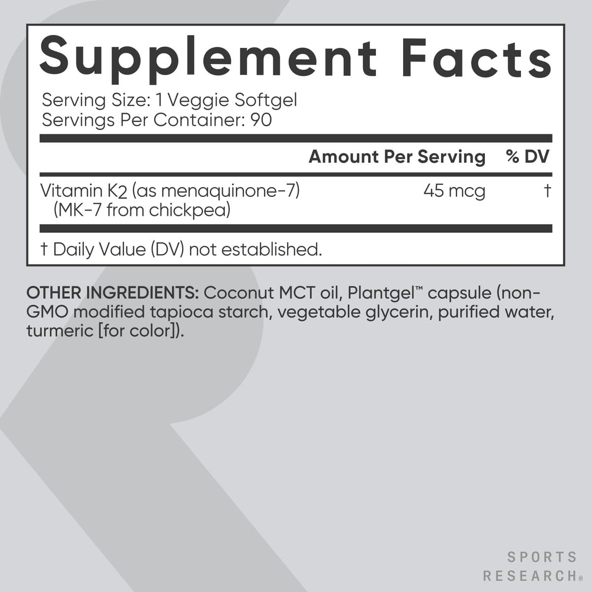 Sports Research Vitamine K2 avec ingrédients naturels