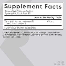 Sports Research Vitamine K2 avec ingrédients naturels