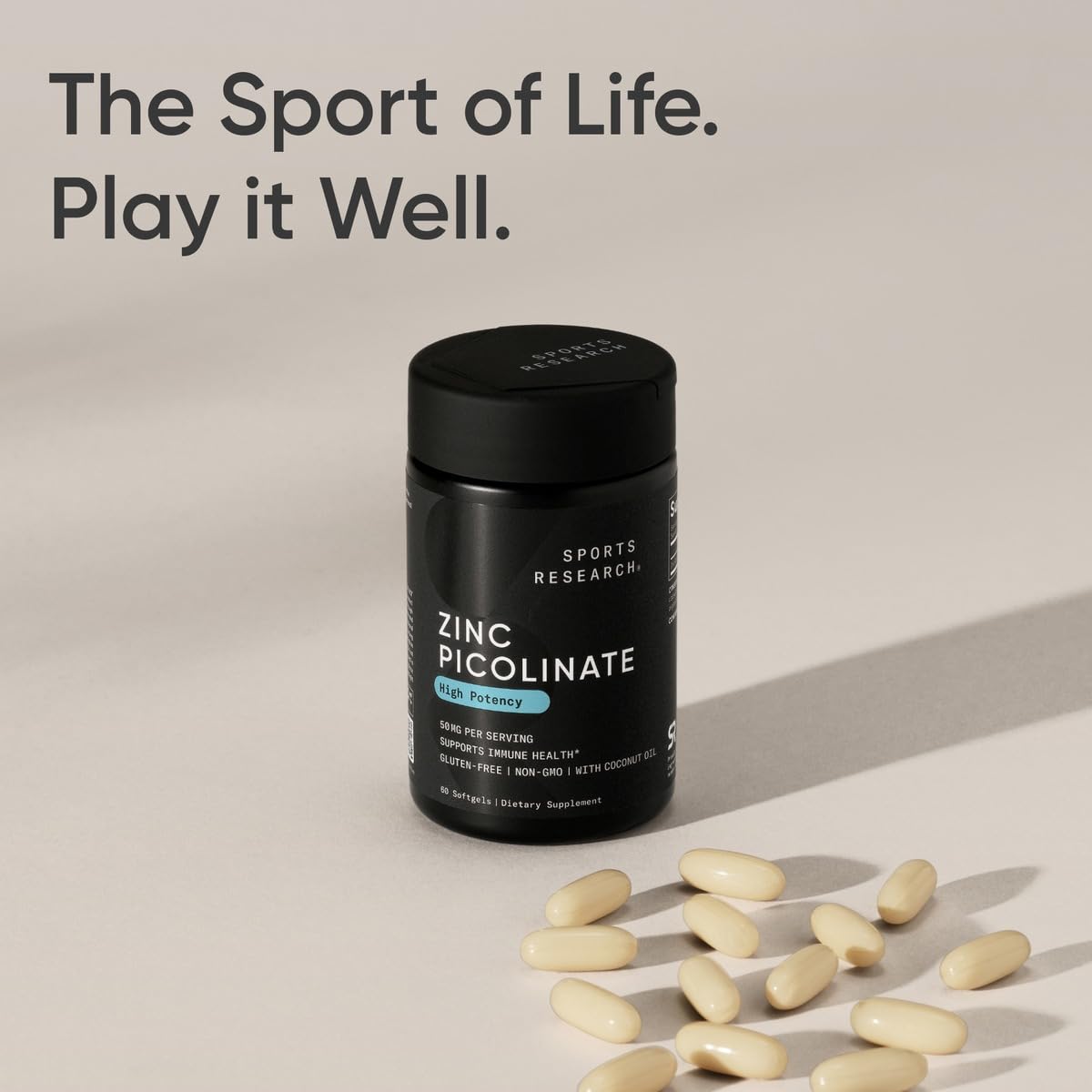 Sports Research Zinc Picolinate 50mg, étiquette avec informations nutritionnelles