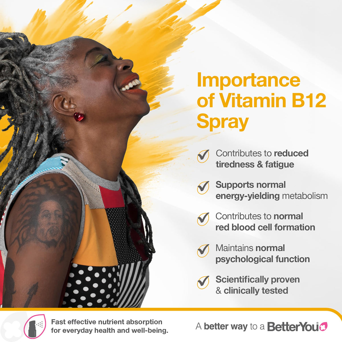 Spray B12 BetterYou 50g en position horizontale sur une table