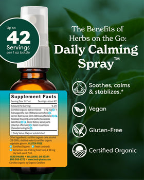 Spray calmant Herb Pharm 30ml vue arrière avec informations nutritionnelles