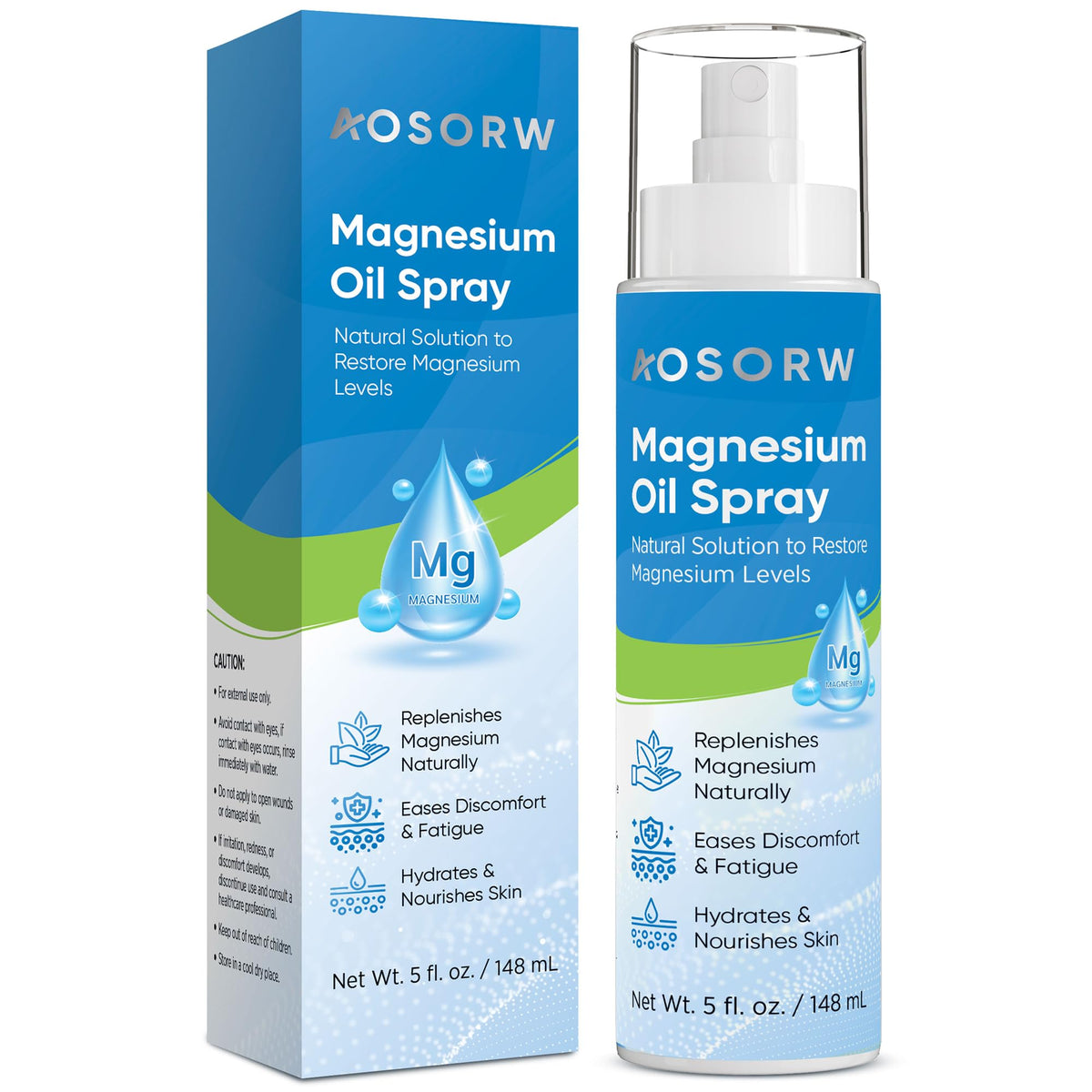 Spray d'huile de magnésium AOSORW 4,8 fl oz vue de face