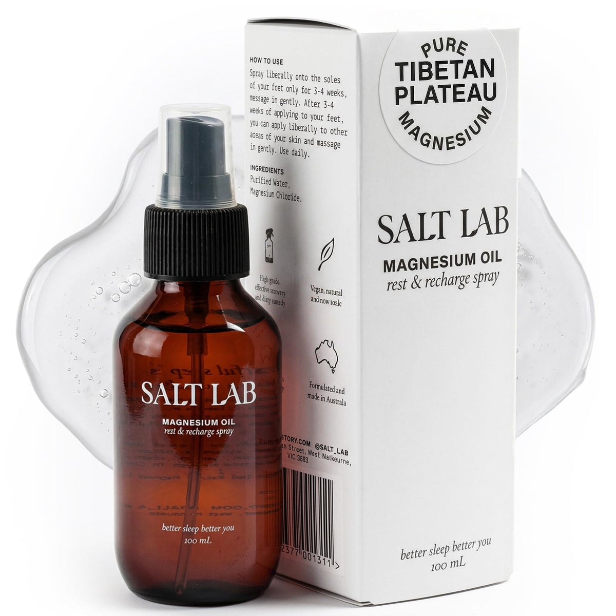 Spray d'huile de magnésium SALT LAB 100 ml vue avant