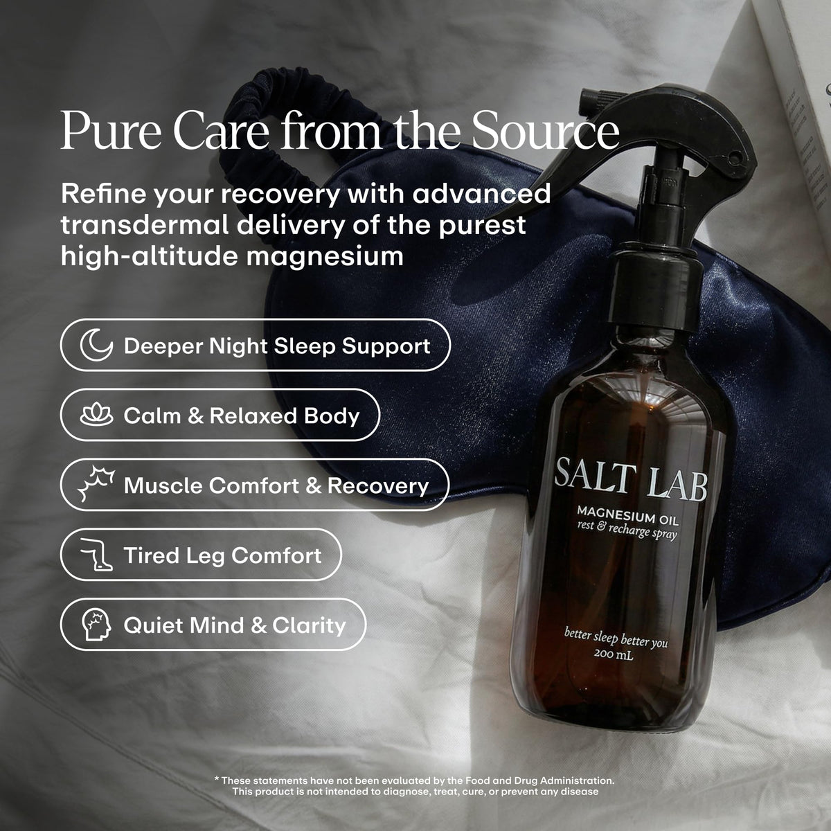 Spray d'huile de magnésium SALT LAB 200 ml avec étiquette