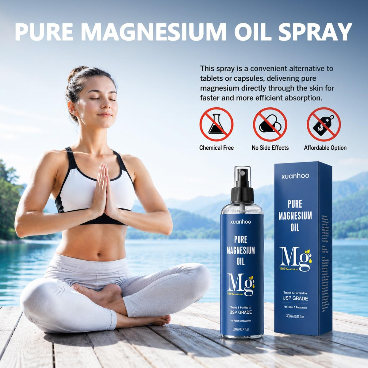 Spray d'huile de magnésium xuanhoo avec fond naturel