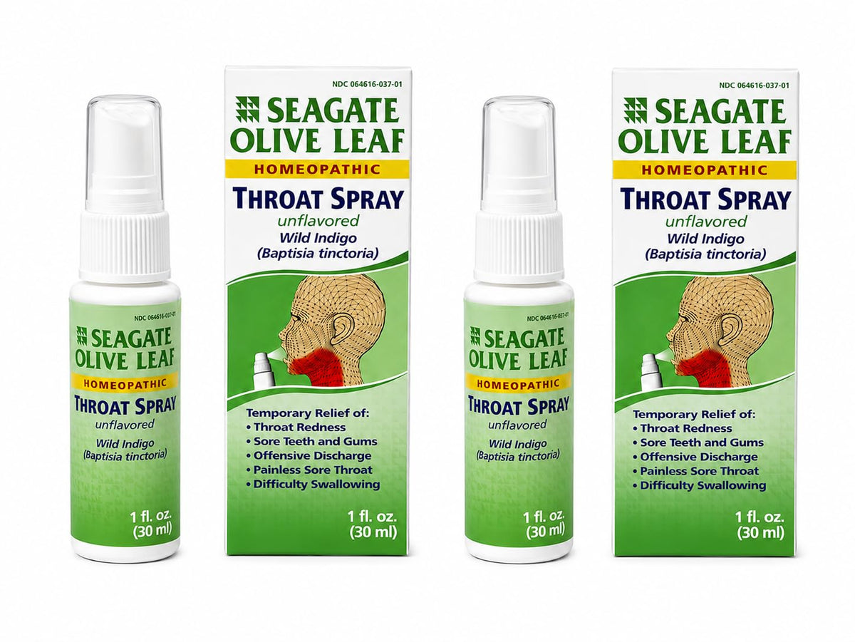 Spray de gorge à base de feuille d'olivier Seagate 1 oz vue de face