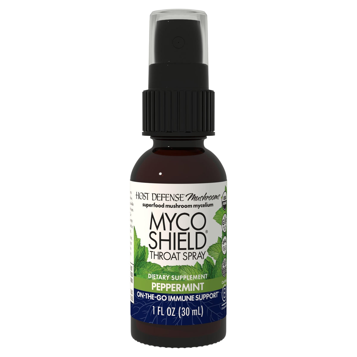 Spray de gorge MycoShield à la menthe de Host Defense, 30 ml, vue avant