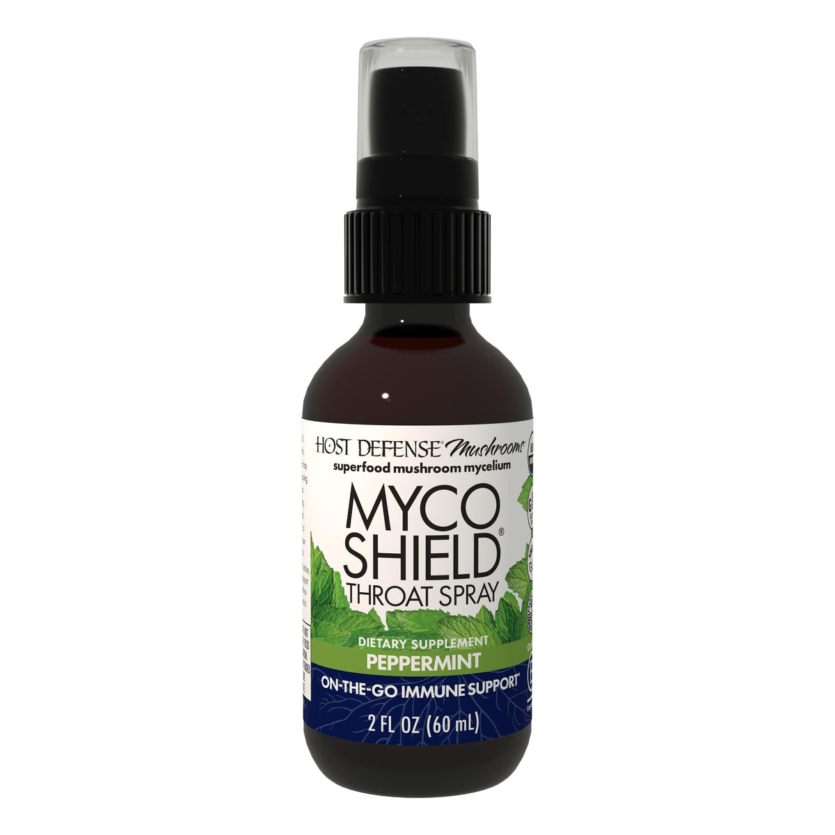 Spray de gorge MycoShield Host Defense à la menthe poivrée, 60 ml, vue avant
