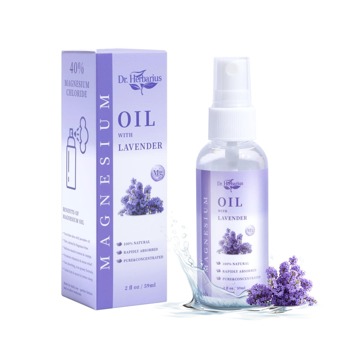 Spray de magnésium Dr.Herbarius 60 ml vue avant avec bouchon