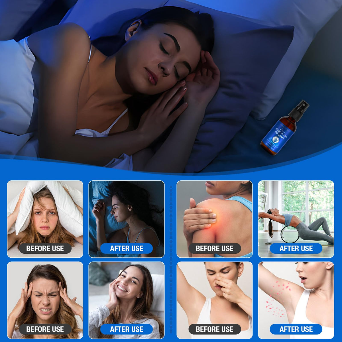 Spray de magnésium pur WHLH & WELL-BEING en utilisation sur la peau