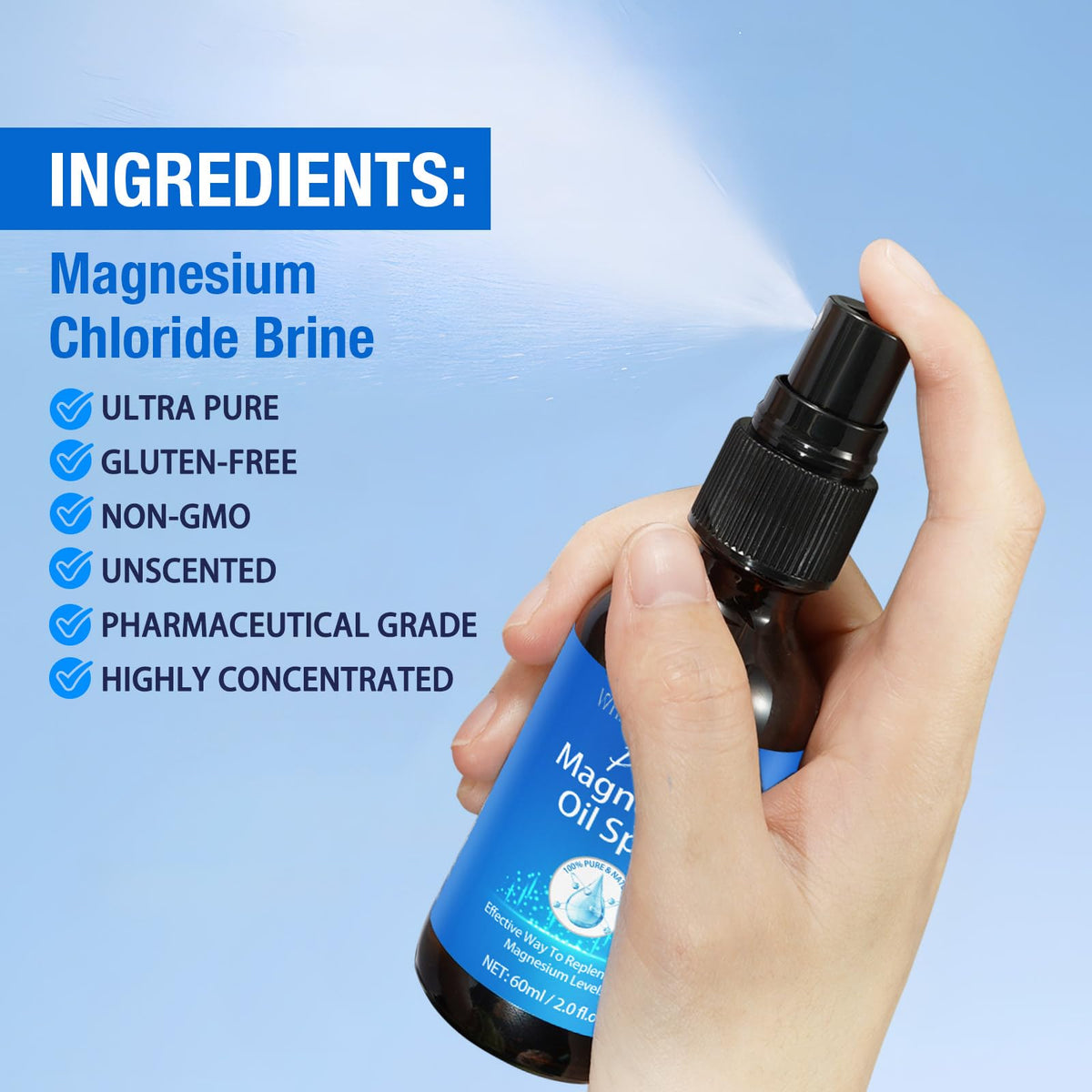 Spray de magnésium pur WHLH & WELL-BEING sur une table