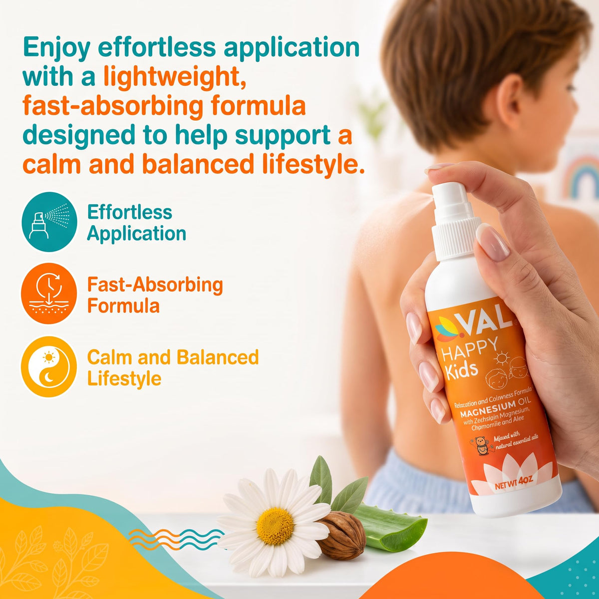 Spray de magnésium VAL 118 ml avec présentation des ingrédients