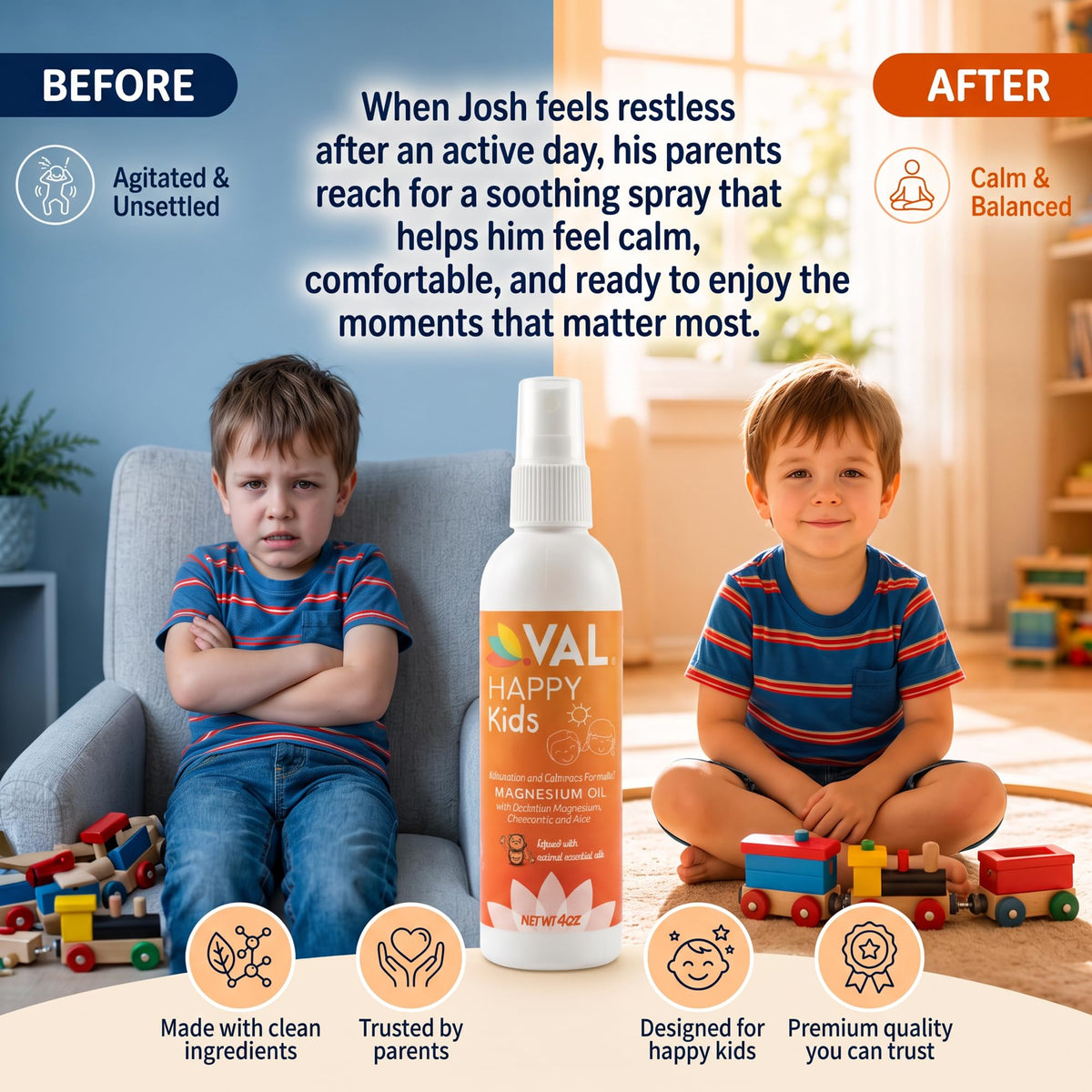Spray de magnésium VAL en usage sur le dos d'un enfant